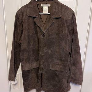 Jessica Holbrook Large 100% Suede Leather Jacket Coat LIKE NEW Brown